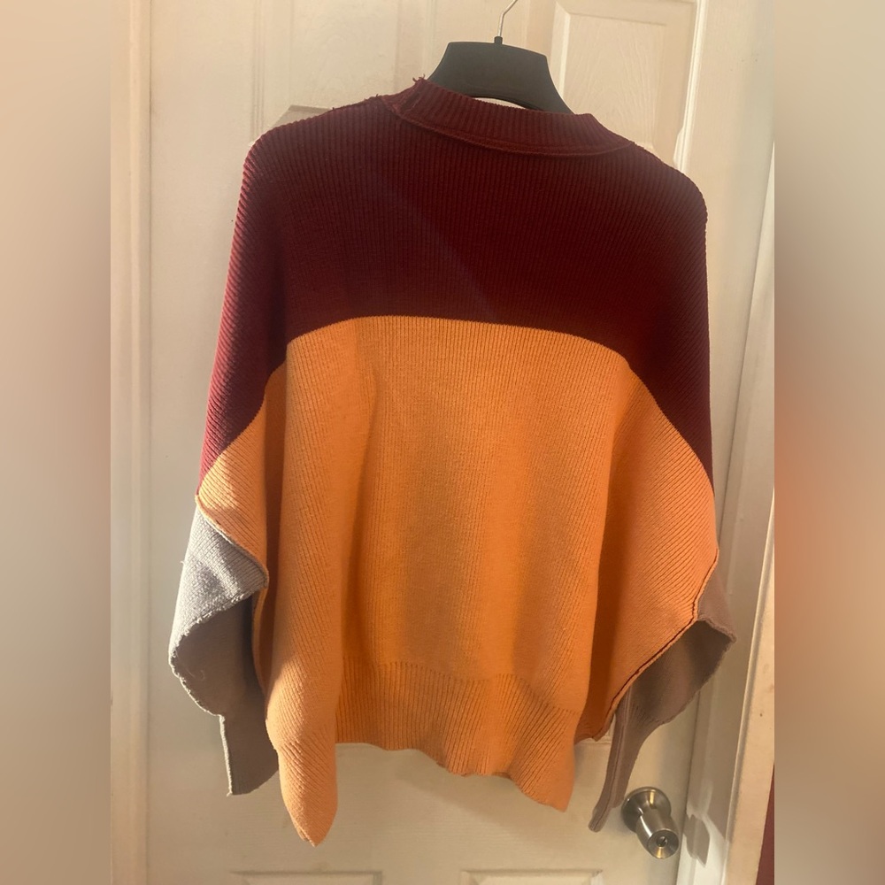 Free People Size XS Maroon & Orange Cotton Blend Knit color block
Sweater.